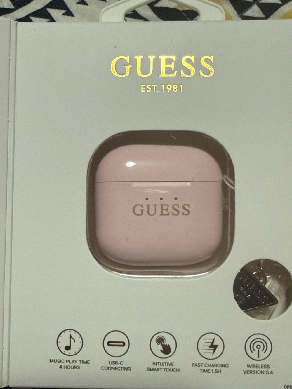 GUESS Pink Earbud Charging Case with Gold Logo